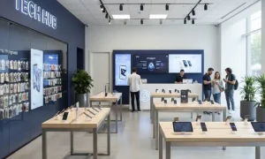 چیدمان قفسه ها در فروشگاه موبایل